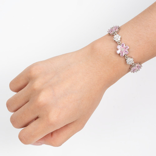 滿鑽彩色花卉鋯石手鏈多色寶石微鑲輕奢花型手飾時尚女款 滿鑽彩色花卉鋯石手鏈多色寶石微鑲輕奢花型手飾時尚女款