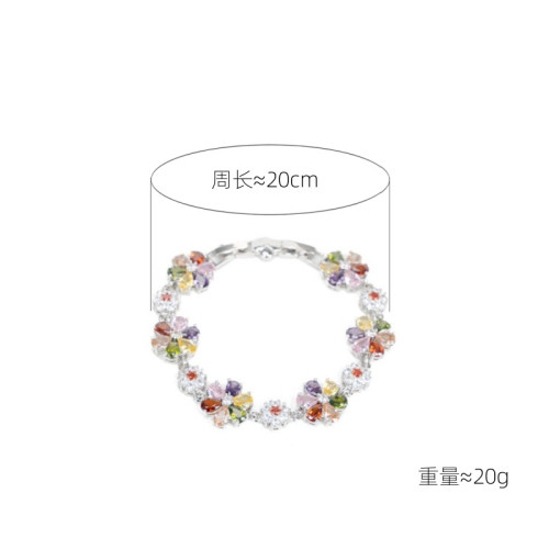 滿鑽彩色花卉鋯石手鏈多色寶石微鑲輕奢花型手飾時尚女款 滿鑽彩色花卉鋯石手鏈多色寶石微鑲輕奢花型手飾時尚女款