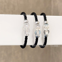 時尚高板黑繩8字釦手鏈時尚輕奢高級感男女情侶發財釦手繩