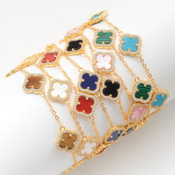 新品S925純銀手鏈女幸運四葉草白貝母綠松石黑瑪瑙高級感精緻手鏈