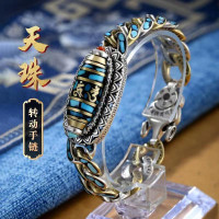 翔栩高檔綠松石六字真言九眼天珠手鏈男士轉運潮人個性女手鏈
