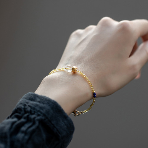 女式黃水晶手鏈巴西黃水晶沙金轉運珠手鏈細小款水晶手鏈民族風