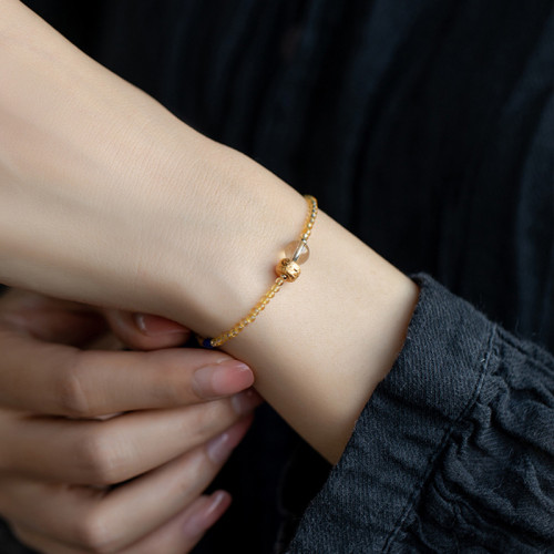 女式黃水晶手鏈巴西黃水晶沙金轉運珠手鏈細小款水晶手鏈民族風