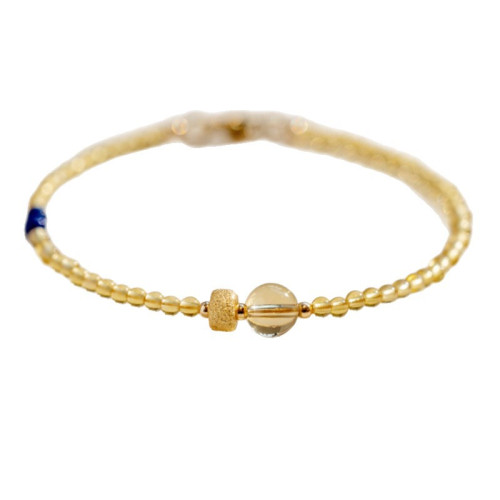 女式黃水晶手鏈巴西黃水晶沙金轉運珠手鏈細小款水晶手鏈民族風