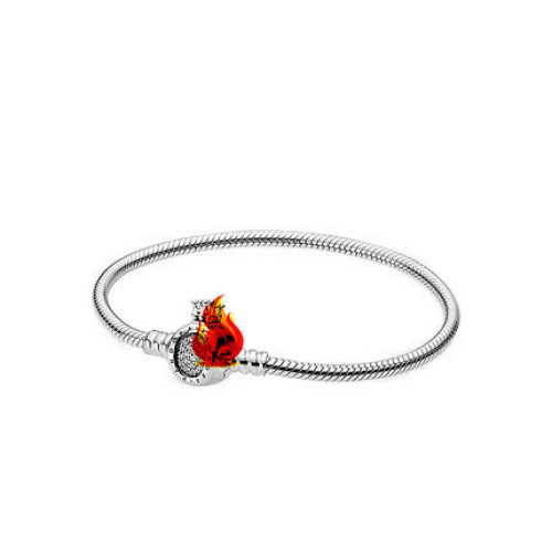 潘家多拉白銅鍍S925厚銀色黃金玫瑰金蛇骨手鏈皇冠愛心藍色紐釦花