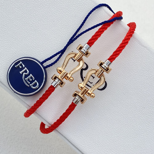 費雷德紅繩馬蹄釦鋼絲繩手鏈手環 玫瑰金本命年情侶款鑲鑽DIY手繩