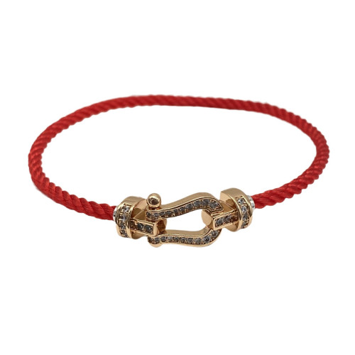 費雷德紅繩馬蹄釦鋼絲繩手鏈手環 玫瑰金本命年情侶款鑲鑽DIY手繩