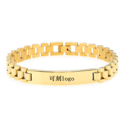 歐美彎牌錶帶鈦鋼手鏈情侶時尚不鏽鋼男士手錶鏈可自由調節