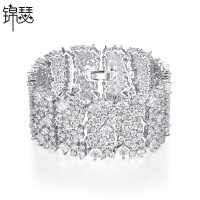 錦瑟 奢華滿鑽手鐲銅鑲鋯石手鏈歐美多層手環寬版禮服配飾手飾品