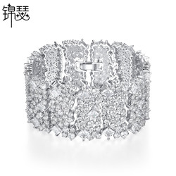 錦瑟 奢華滿鑽手鐲銅鑲鋯石手鏈歐美多層手環寬版禮服配飾手飾品