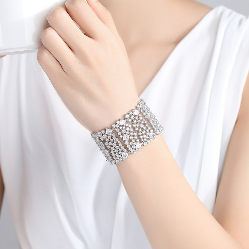 錦瑟 奢華滿鑽手鐲銅鑲鋯石手鏈歐美多層手環寬版禮服配飾手飾品