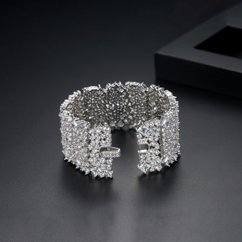 錦瑟 奢華滿鑽手鐲銅鑲鋯石手鏈歐美多層手環寬版禮服配飾手飾品