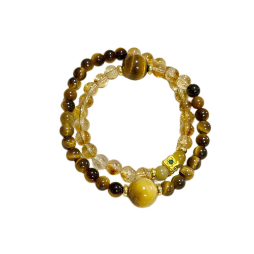 天然水晶手鏈diy手工圓黃塔晶珠天然虎眼水晶手串爆款飾品批