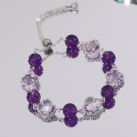 原創天然紫水晶黃水晶水晶四葉草合金手鏈串珠女手飾輕奢時尚