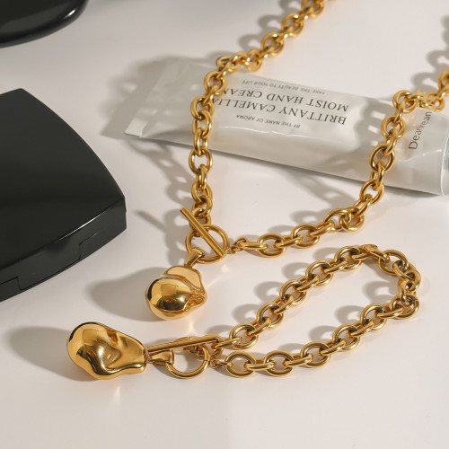 靜俏設計感不鏽鋼鍍18K金不鏽鋼簡約異形鋼珠吊墜十字鏈OT釦手鏈