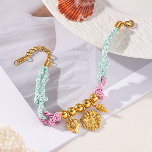 泰娜歐美不鏽鋼手鏈輕奢高級感沙灘風貝殼花朵海螺編織手鏈女飾品