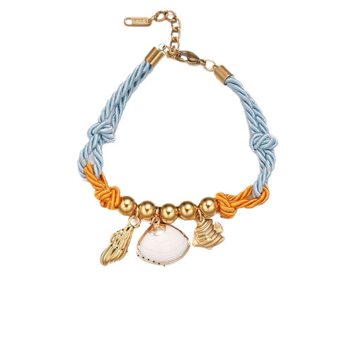 泰娜歐美不鏽鋼手鏈輕奢高級感沙灘風貝殼花朵海螺編織手鏈女飾品