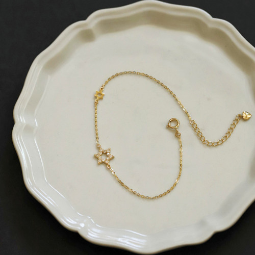 S925純銀鍍14K金手鏈女 經典六芒星ins風小衆簡約百搭日韓手飾品