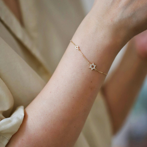 S925純銀鍍14K金手鏈女 經典六芒星ins風小衆簡約百搭日韓手飾品