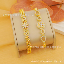 1Pcs中東新款奢華時尚優雅箭頭雪花圓形愛心鋯石女士手鏈派對珠寶