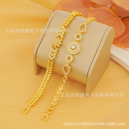 1Pcs中東新款奢華時尚優雅箭頭雪花圓形愛心鋯石女士手鏈派對珠寶