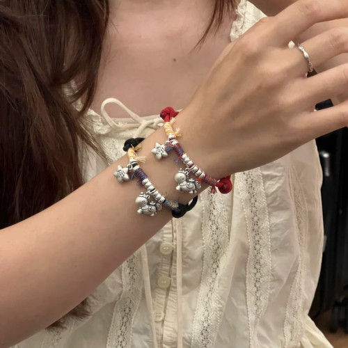 999足銀招財馬手鏈本命年紅繩手飾編織男女手繩簡約時尚銀手飾禮