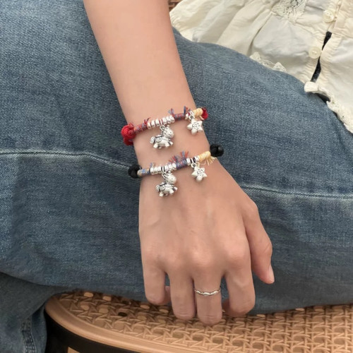 999足銀招財馬手鏈本命年紅繩手飾編織男女手繩簡約時尚銀手飾禮