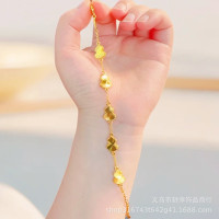 高品質亮金色葫蘆手鏈爆閃鐳射四葉花手環銅鍍金蝴蝶手鏈梅花手鏈