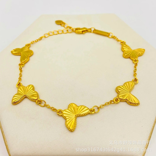 高品質亮金色葫蘆手鏈爆閃鐳射四葉花手環銅鍍金蝴蝶手鏈梅花手鏈