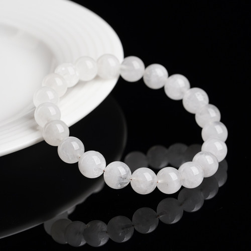 月嶼水晶 天然千層白幽靈手鏈白幽靈手串圓珠DIY時尚飾品