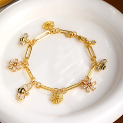 真金電鍍可愛蜜蜂花朵金色鋯石手鏈輕奢高級感女歐美18K手飾精緻