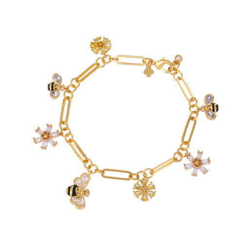 真金電鍍可愛蜜蜂花朵金色鋯石手鏈輕奢高級感女歐美18K手飾精緻