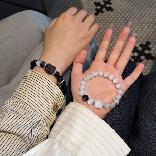 風禾珠寶情人節禮物天然銀曜石黑曜石貓眼石醒獅情侶手鏈一對生日 風禾珠寶情人節禮物天然銀曜石黑曜石貓眼石醒獅情侶手鏈一對生日