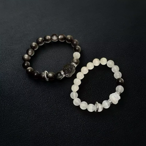 風禾珠寶情人節禮物天然銀曜石黑曜石貓眼石醒獅情侶手鏈一對生日 風禾珠寶情人節禮物天然銀曜石黑曜石貓眼石醒獅情侶手鏈一對生日