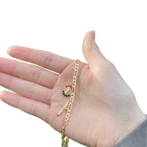 新歐美銅鍍14K包金復古個性簡約聖母瑪利亞吊墜手鏈 宗教飾品