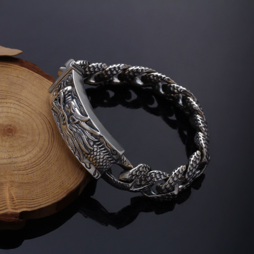 翔栩新品 手工打造個性霸氣男士銀手鏈飾品 925銀復古泰銀 龍