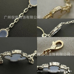 純銀四葉草五花手鏈瘦花天然瑪瑙紫玉髓厚鍍18K玫瑰金幸運草手鏈