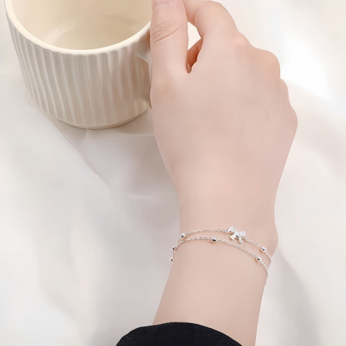 S925純銀雙層女士蝴蝶結手鏈女款小衆ins高級感女生精緻氣質禮物