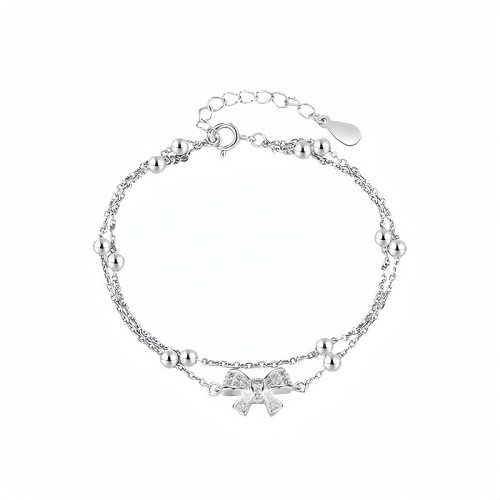 S925純銀雙層女士蝴蝶結手鏈女款小衆ins高級感女生精緻氣質禮物