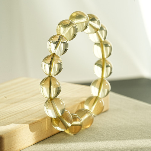 天然水晶手串黃水晶圓珠手鏈 巴西檸檬黃水晶手鏈女高級感