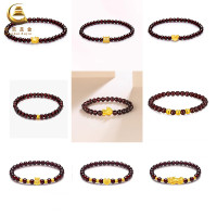 999足金金珠手串天然石榴石黃金小蠻腰貔貅轉運珠手鏈女活動禮品