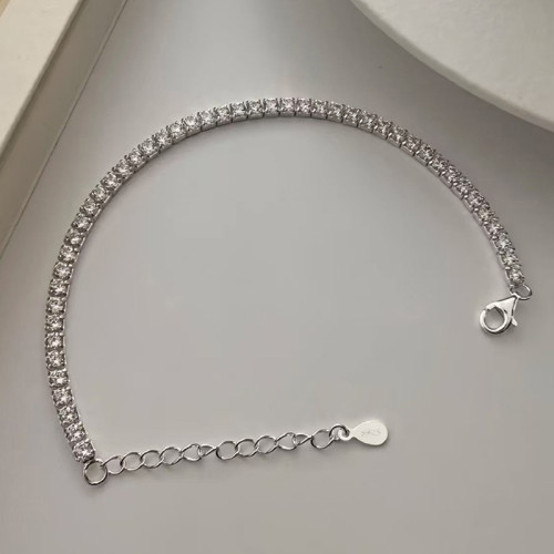 S925純銀鋯石滿鑽網球手鏈高級感歐美經典時尚輕奢男女單排鑽手飾