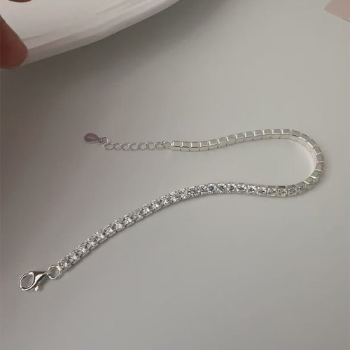 S925純銀鋯石滿鑽網球手鏈高級感歐美經典時尚輕奢男女單排鑽手飾