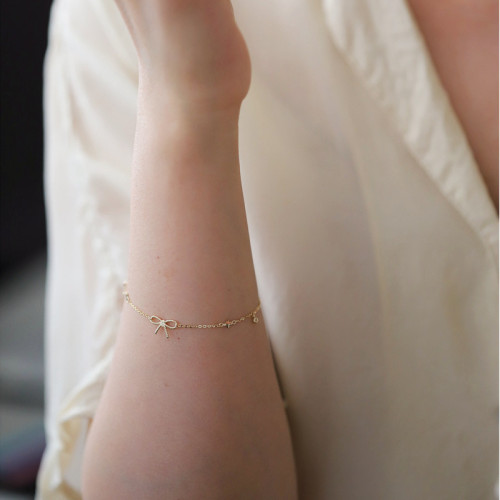 S925純銀鍍14K金麻花蝴蝶結手鏈女 四葉草簡約文藝氣質ins風手飾