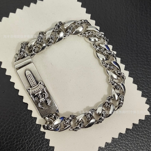 CH潮牌S925標純銀高版本克羅伈十字架手鏈寶劍男女粗細款手鏈飾品