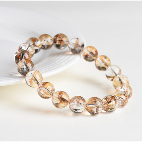 月嶼白水晶手鏈金箔錦鯉膠花亮閃片手鏈錦鯉膠花圓珠手串