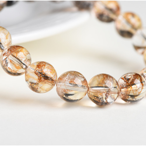 月嶼白水晶手鏈金箔錦鯉膠花亮閃片手鏈錦鯉膠花圓珠手串