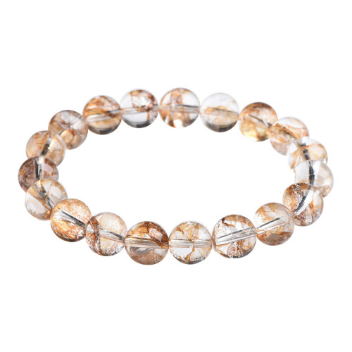 月嶼白水晶手鏈金箔錦鯉膠花亮閃片手鏈錦鯉膠花圓珠手串