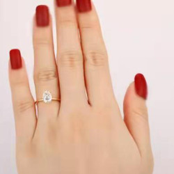 鵞蛋鋯石戒指 細戒指 鈦鋼電鍍18k金