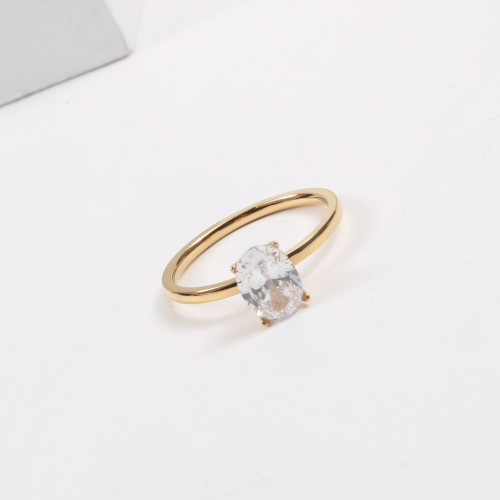 鵞蛋鋯石戒指 細戒指 鈦鋼電鍍18k金